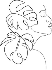 Line art woman with flowers