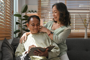 Home lifestyle with Happiness of Elderly husband and wife, rest days, leisure activities.