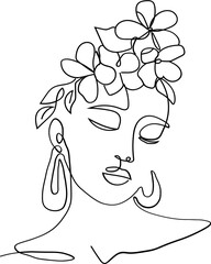 Line Art Women Faces With Flowers