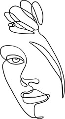 Line Art Women Faces With Flowers