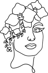 Line Art Women Faces With Flowers