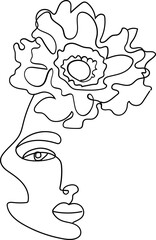 Line Art Women Faces With Flowers