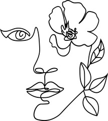 Line Art Women Faces With Flowers