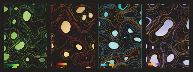 Abstract multicolor liquid pattern with gradient texture on black background. Vector illustration. 
