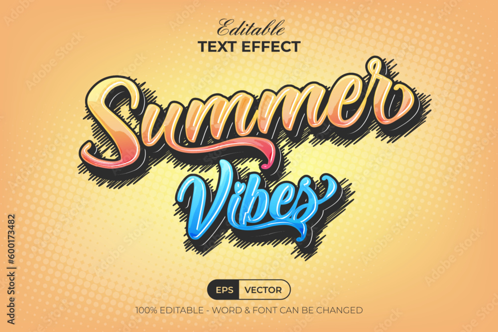 Poster summer vibes text effect style. editable text effect.