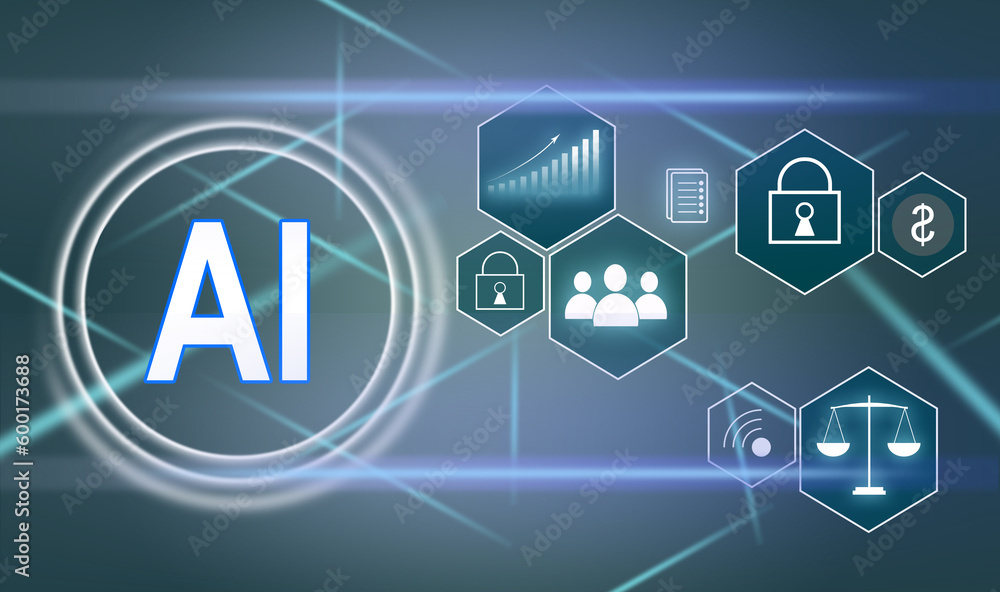 Poster on blurred background digital artificial intelligence icon hologram 3d rendering