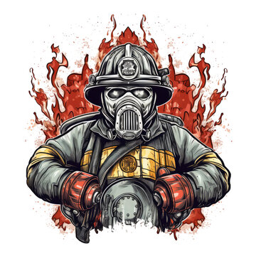 A vintage Firefighter t-shirt design with a distressed theme, showcasing a graphic of a vintage firefighter emblem, Generative Ai