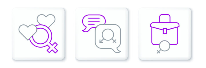 Set line Work for female, Female gender and Gender equality icon. Vector