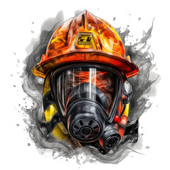 A striking Firefighter t-shirt design with a realistic photographic style, showcasing a close-up shot of a firefighter's helmet, visor down, Generative Ai