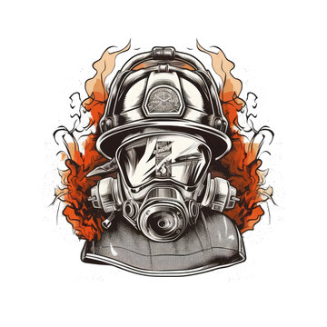 A Firefighter T-shirt Design featuring a minimalist design of a firefighter's helmet and badge, Generative Ai