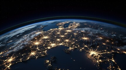 Earth from space at night with the city lights created with Generative AI technology.