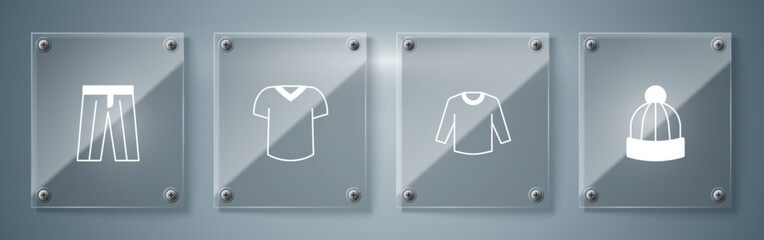 Set Winter hat, Sweater, T-shirt and Pants. Square glass panels. Vector
