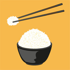 illustration of rice bowl with chopstick