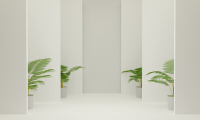 3d illustration White Backdrop Stage with leaf
