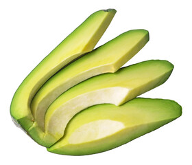 Avocado isolated. Ripe avocado slices on a white background.