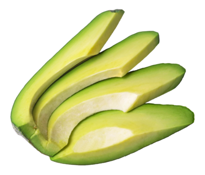 Avocado isolated. Ripe avocado slices on a white background.