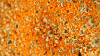 Rotating Raw Various Legumes Background.