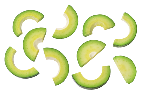 Avocado isolated. Ripe avocado slices on a transparent background.