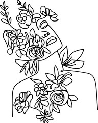 Women Flower Line Art