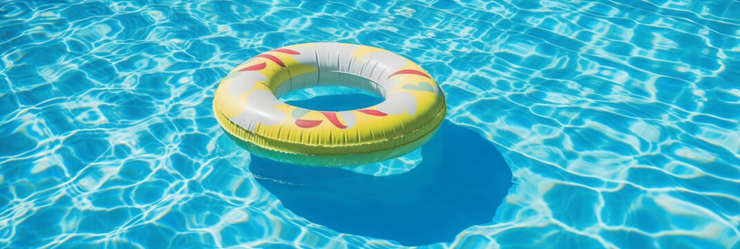 Inflatable ring floating in swimming pool in summer day, generative ai