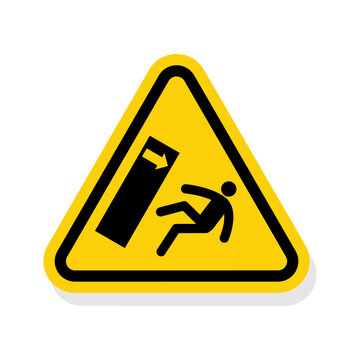 ISO Triangle Tipping Warning Sign: Body Crush Tip over Hazard Symbol