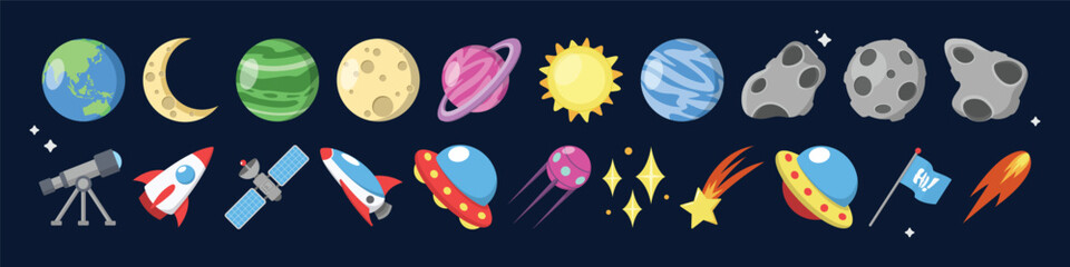 Space Vector Illustrations Collection. Space Asset Collections. © ElemLab