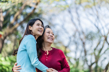Family relationship Asian senior woman with happy daughter mother day concept