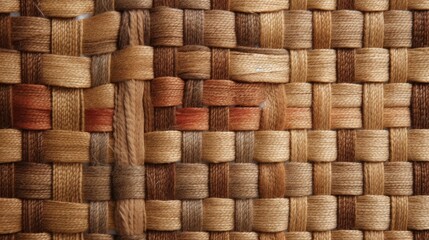 Close-up of a woven fabric texture in natural earth tones, generative ai