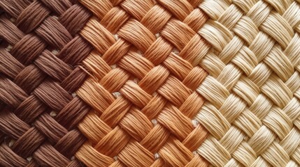 Close-up of a woven fabric texture in natural earth tones, generative ai