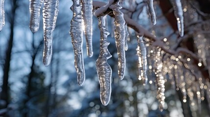 Crystal-clear icicles hanging against a wintry backdrop, generative ai - obrazy, fototapety, plakaty