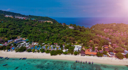 Aerial view of beautiful Long Beach in Phi Phi Don, Thailand