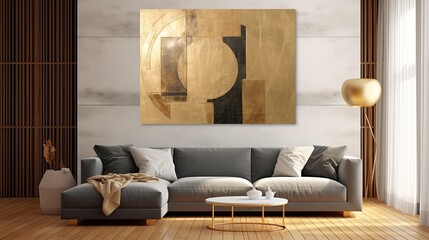 Golden abstract geometric figures on a sleek, modern canvas, generative ai