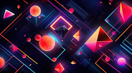 Neon-colored geometric shapes on a dark, futuristic background, generative ai