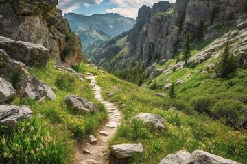 Fototapeta na wymiar Generative AI of Captivating Hiking Path on Rugged Mountain Trail