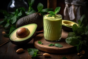 Generative AI of Nourishing Avocado Smoothie in Tall Glass