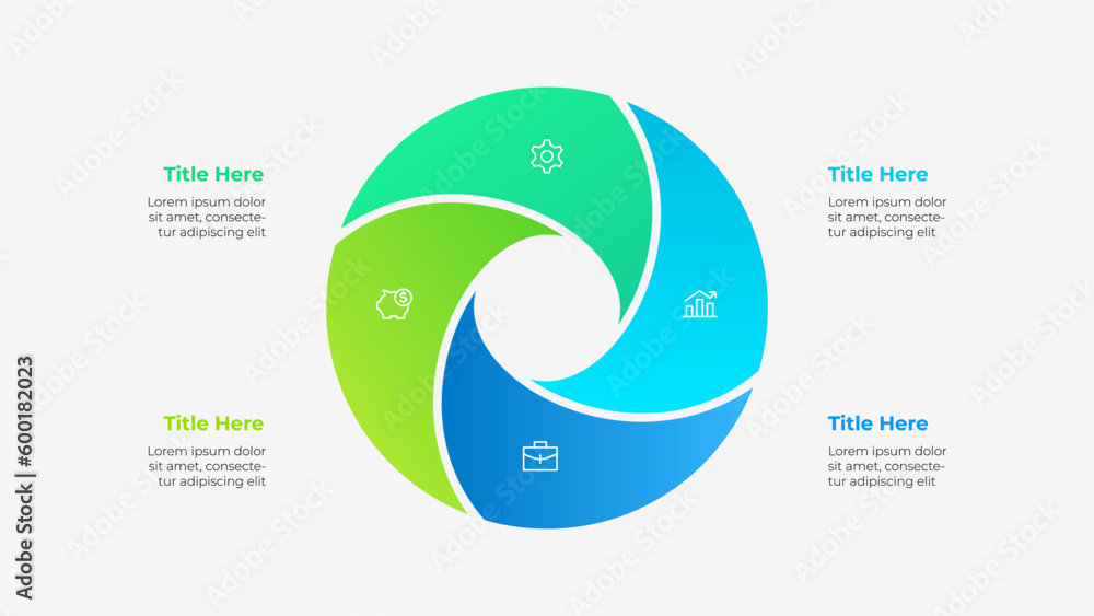 Poster Circle diagram divided into 4 segments. Template of four options of business project infographic