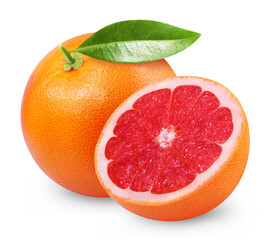 Grapefruit isolated. Ripe grapefruit and half of the fruit on a transparent background.