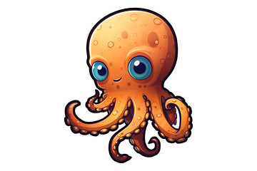 Fototapeta premium Cute octopus sitting isolated on white background, 2d vector animal wildlife sticker