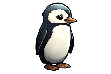 Fototapeta premium Cute penguin sitting isolated on white background, 2d vector animal wildlife sticker