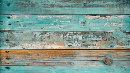 Turquoise wooden background with a distressed, beachy vibe, generative ai