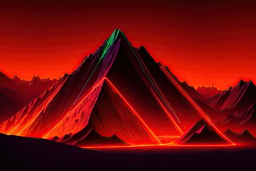 a mountain range, dark night and electric orange glow colors, retrofuturistic retrowave style, generative ai