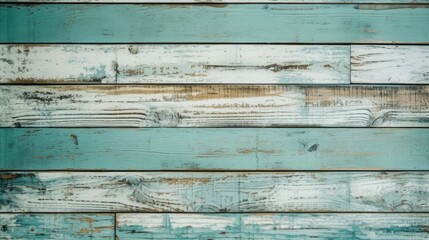 Fototapeta premium Turquoise wooden background with a distressed, beachy vibe, generative ai
