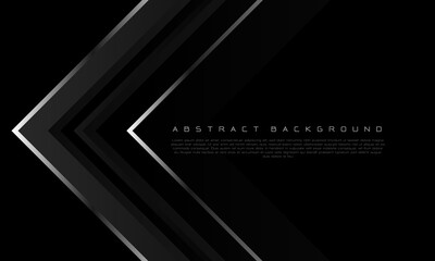 Abstract silver dark grey metallic arrow direction geometric on black blank space design modern luxury futuristic background vector