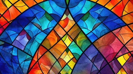 Vibrant stained glass window pattern with geometric shapes, generative ai