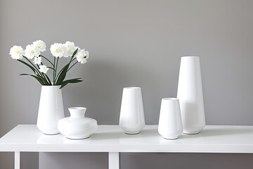 a couple of white vases sitting on top of a table, generative ai