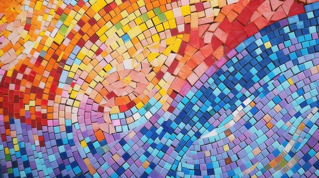 Vibrant, multicolored mosaic tile pattern for a bold background, generative ai