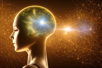 Obraz premium a painting of a person's head with a bright light coming out of it, generative ai