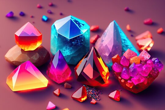 colorful crystals sitting on top of a table, luxury gems, generative ai
