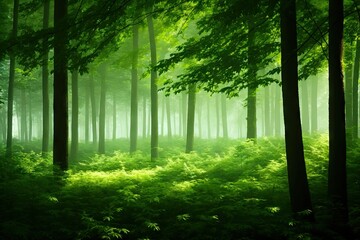 Conceptual image of green trees forest with human lungs, generative ai