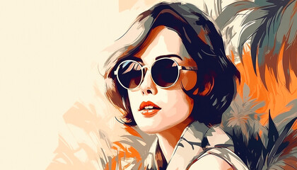 Fototapeta na wymiar illustration of a young traveling girl with glasses. High quality illustration Generative AI